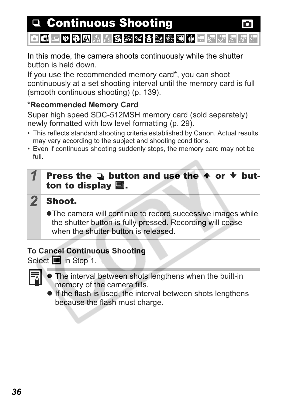 Continuous shooting | Canon Leather Soft Case 70 User Manual | Page 38 / 163