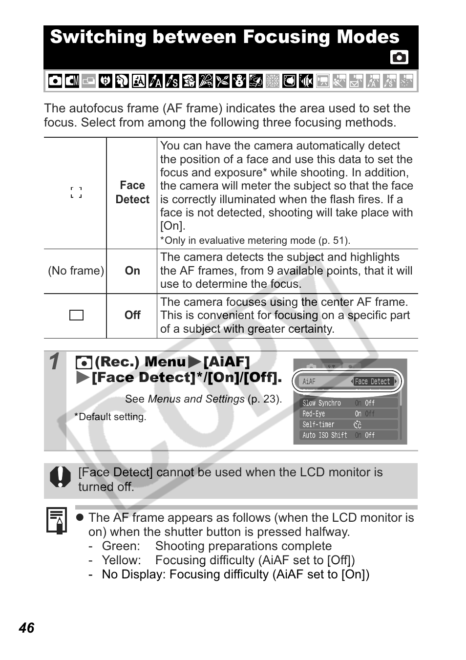 Switching between focusing modes | Canon Leather Soft Case 70 User Manual | Page 48 / 163