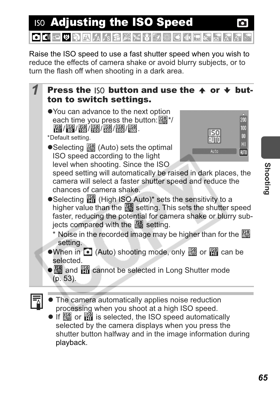 Adjusting the iso speed | Canon Leather Soft Case 70 User Manual | Page 67 / 163