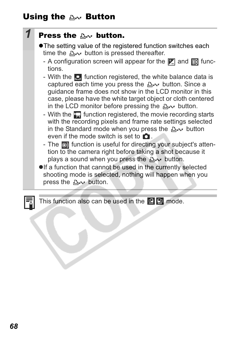 Using the button | Canon Leather Soft Case 70 User Manual | Page 70 / 163