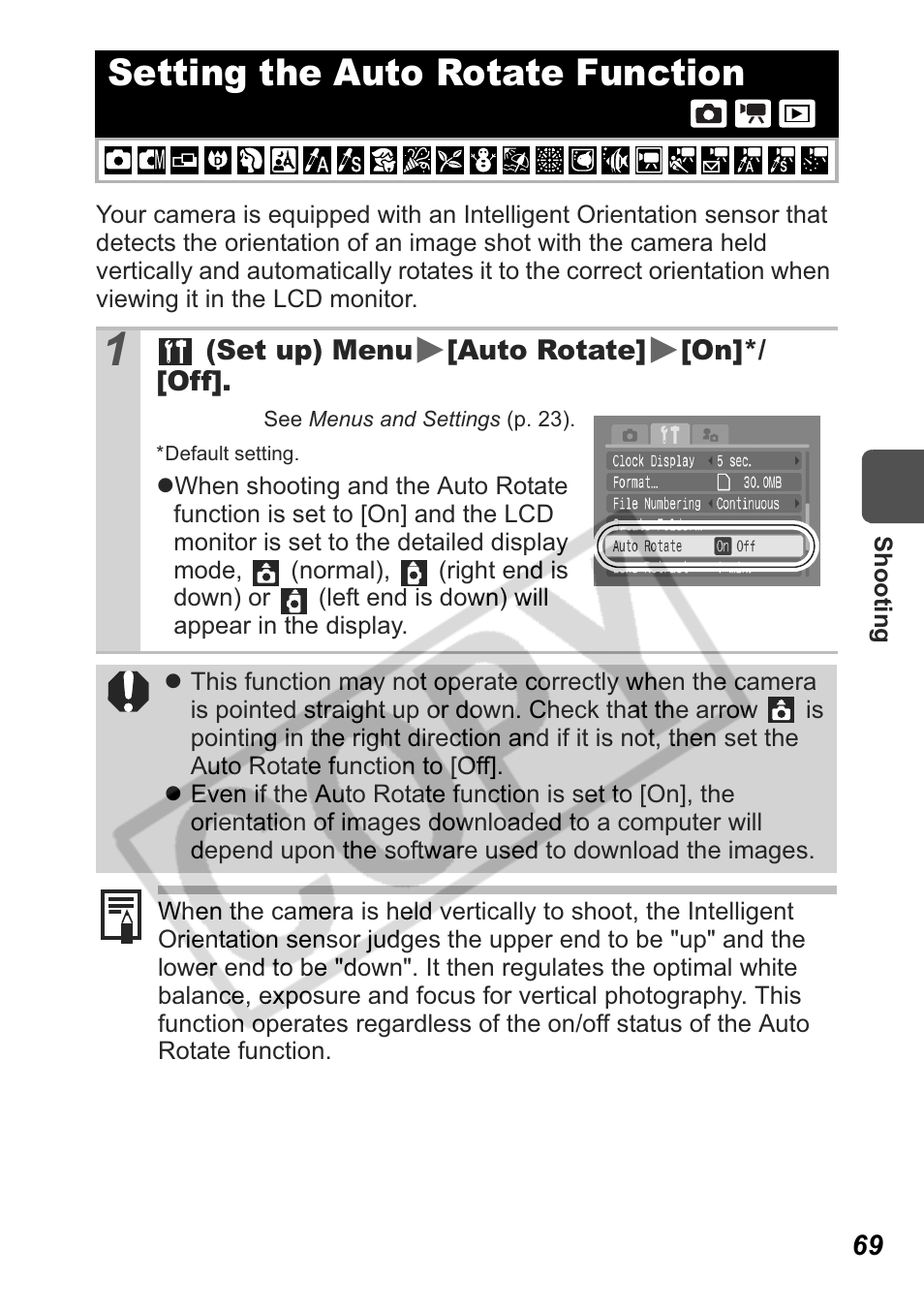 Setting the auto rotate function | Canon Leather Soft Case 70 User Manual | Page 71 / 163