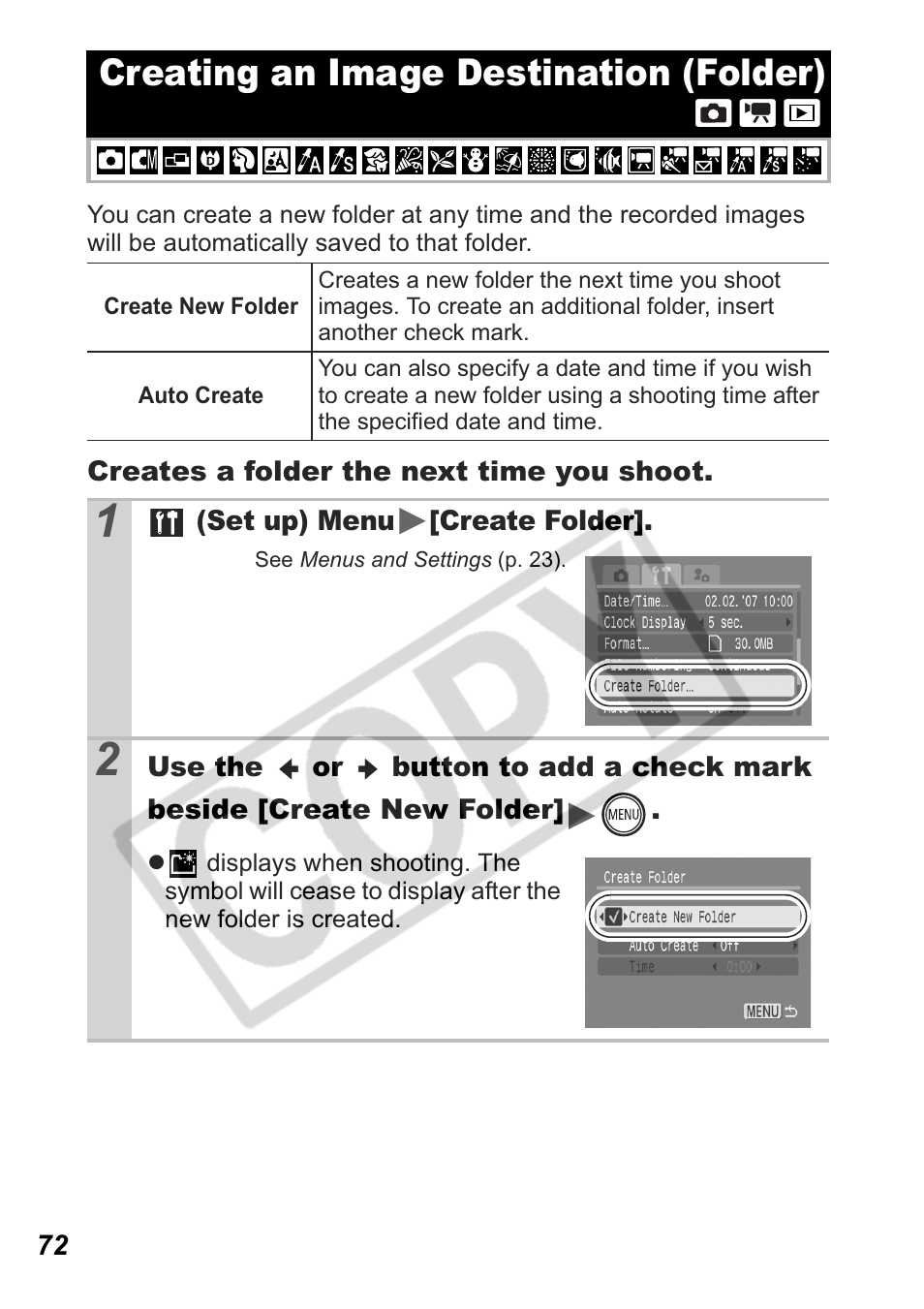 Creating an image destination (folder) | Canon Leather Soft Case 70 User Manual | Page 74 / 163