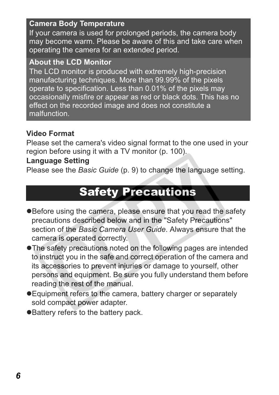 Safety precautions | Canon Leather Soft Case 70 User Manual | Page 8 / 163