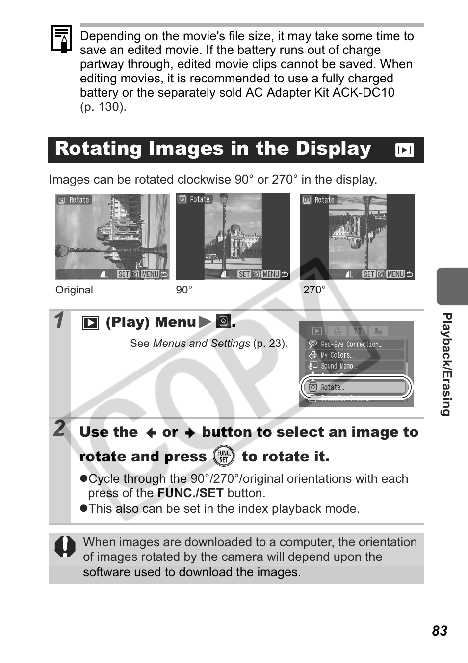 Rotating images in the display | Canon Leather Soft Case 70 User Manual | Page 85 / 163