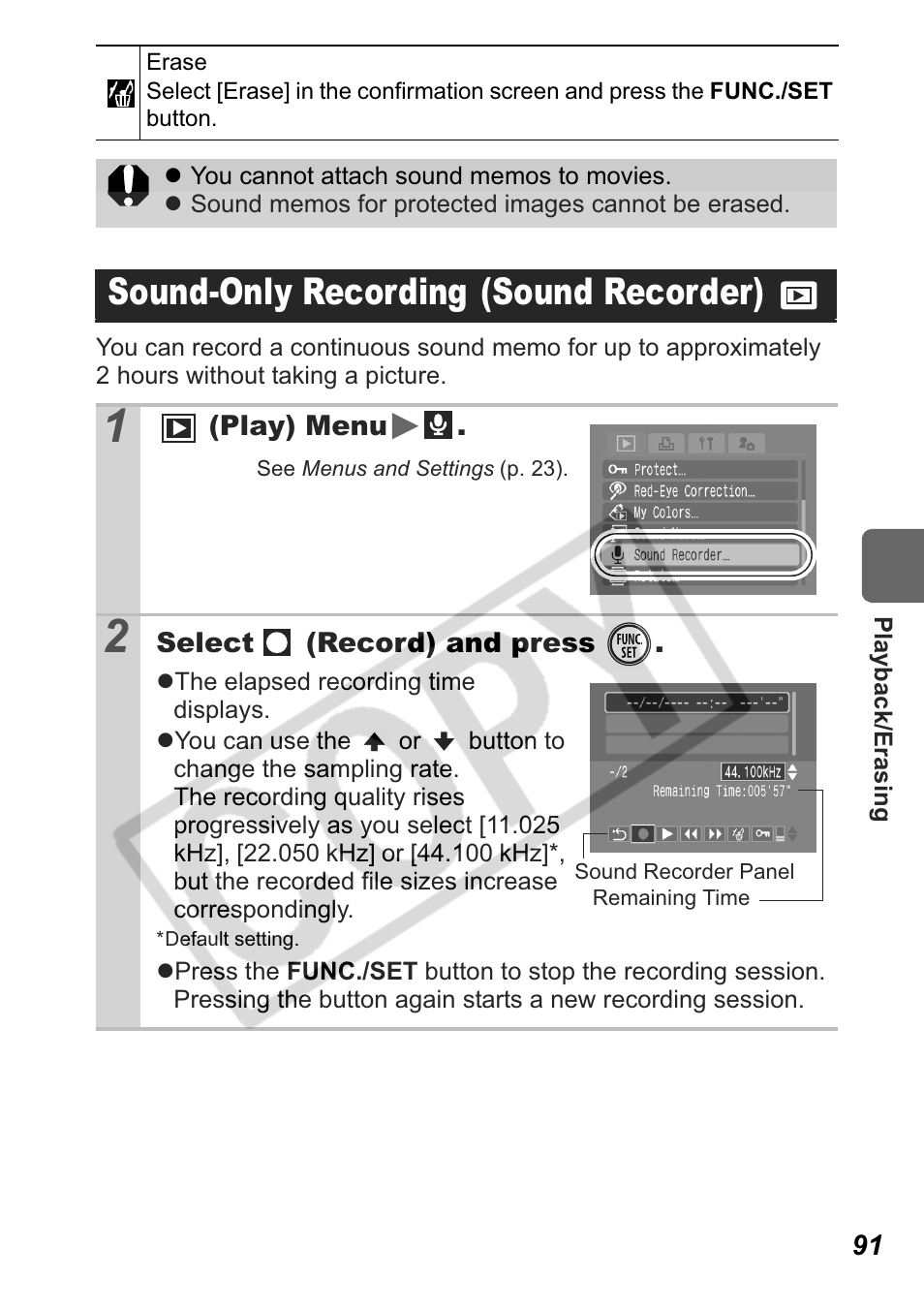 Sound-only recording (sound recorder) | Canon Leather Soft Case 70 User Manual | Page 93 / 163