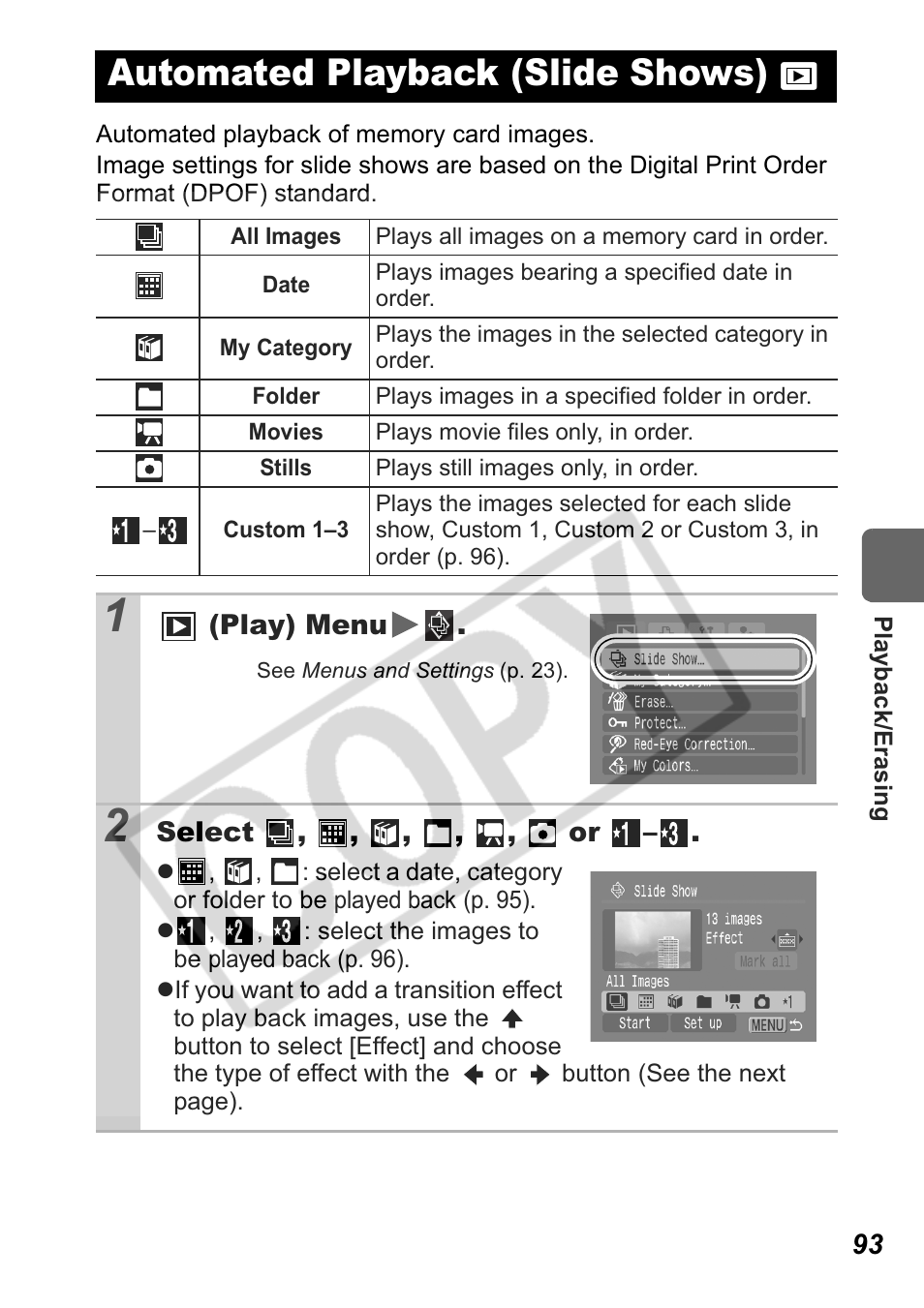 Automated playback (slide shows) | Canon Leather Soft Case 70 User Manual | Page 95 / 163