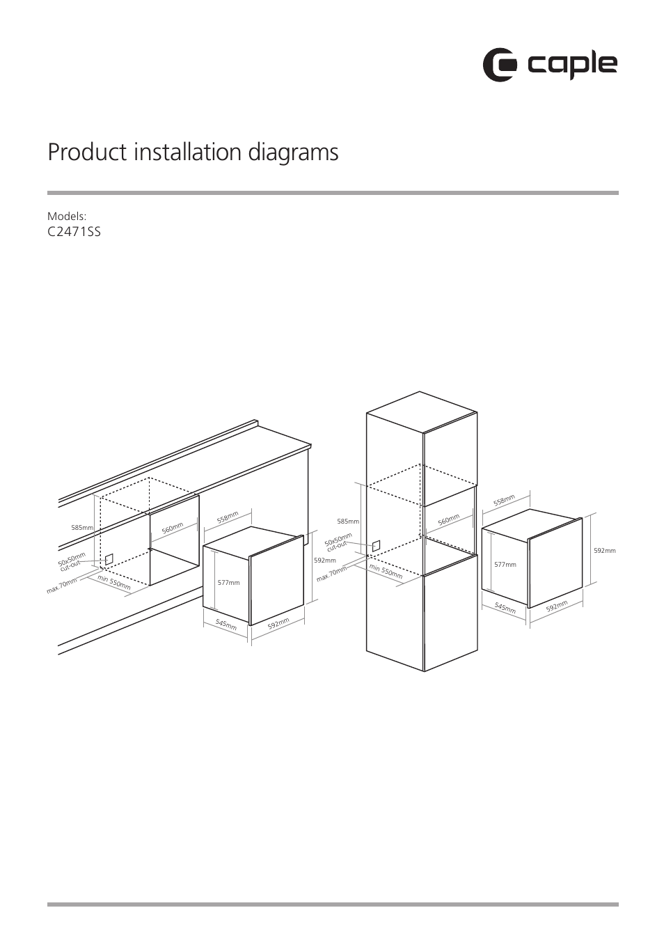 C2471ss_installation diagram0109, Product installation diagrams, C2471ss | Models | Caple C2471 User Manual | Page 21 / 22