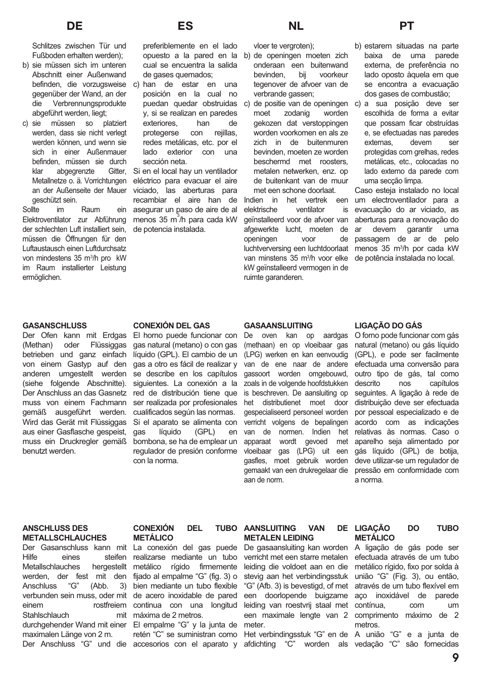 Es nl pt de 9 | Caple C2511 User Manual | Page 10 / 53