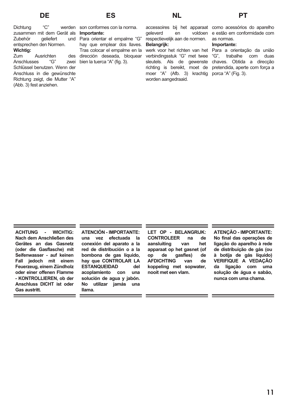 Es nl pt de 11 | Caple C2511 User Manual | Page 12 / 53
