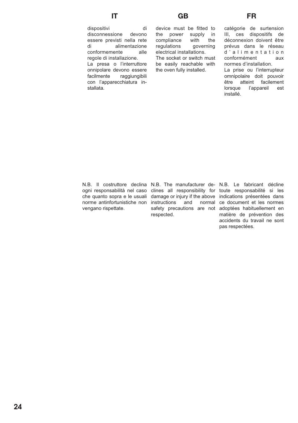 It gb fr 24 | Caple C2511 User Manual | Page 25 / 53