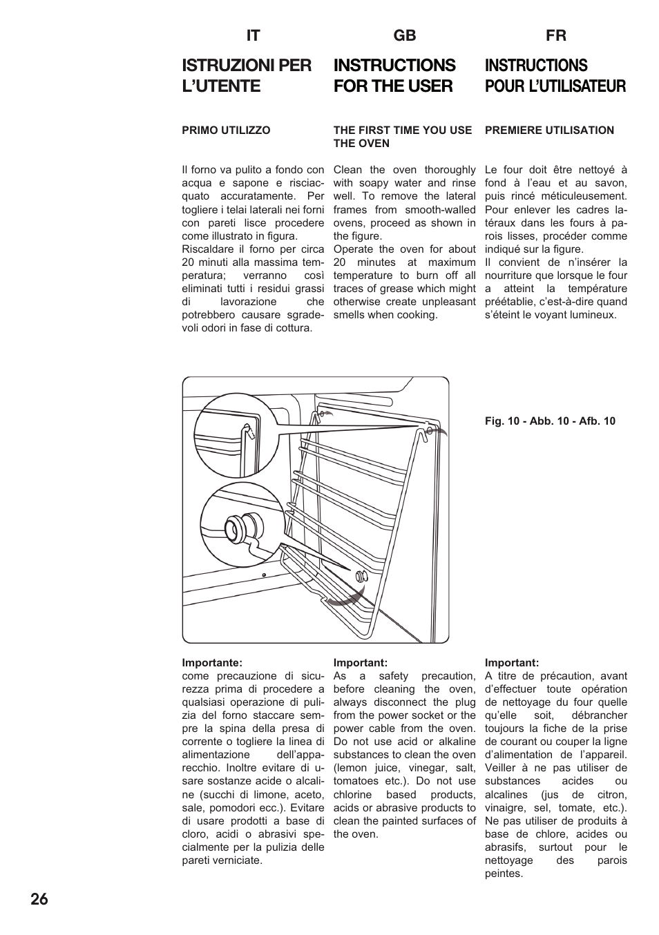 Istruzioni per l’utente, Instructions pour l’utilisateur, Instructions for the user | It gb fr 26 | Caple C2511 User Manual | Page 27 / 53