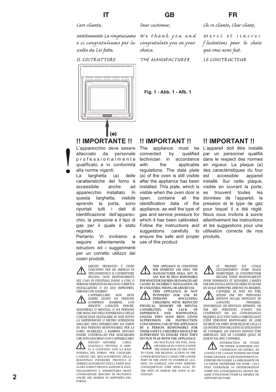 Importante, Important | Caple C2511 User Manual | Page 3 / 53