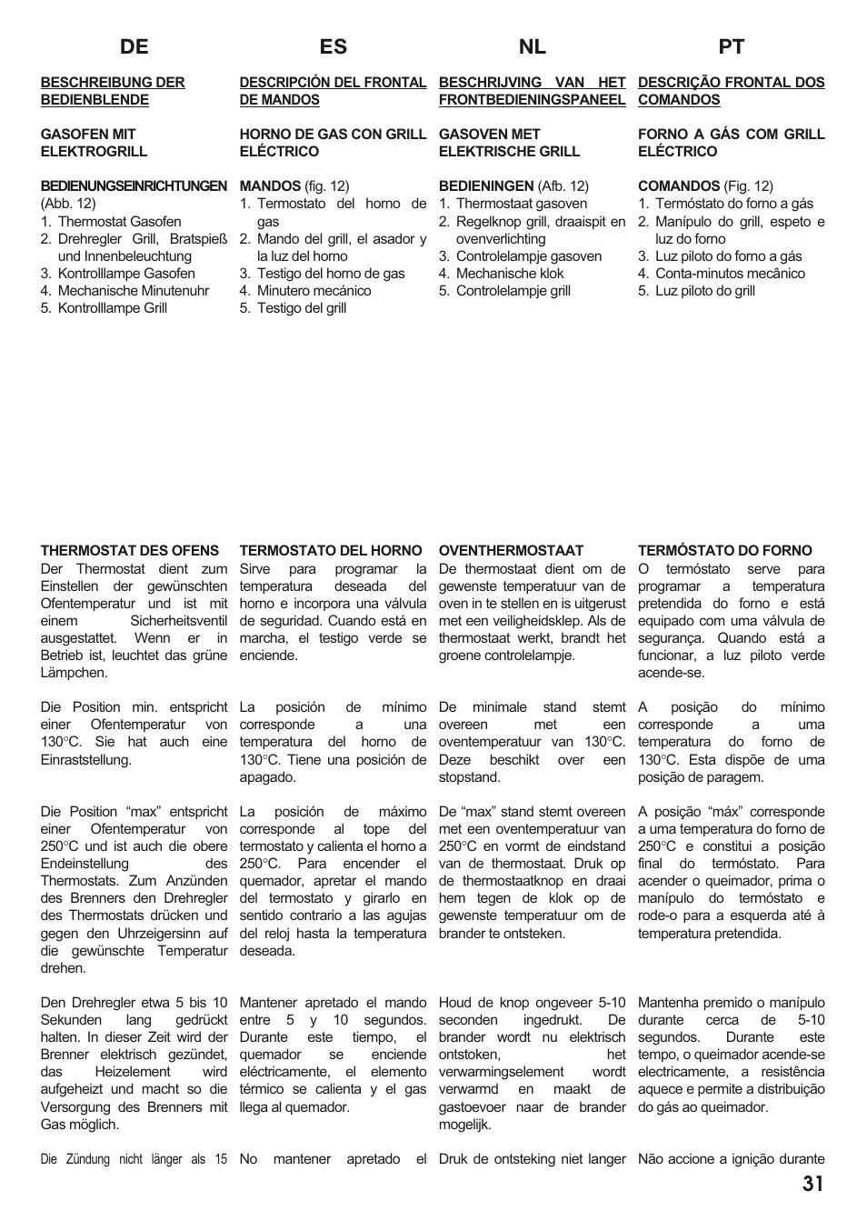 Es nl pt de 31 | Caple C2511 User Manual | Page 32 / 53