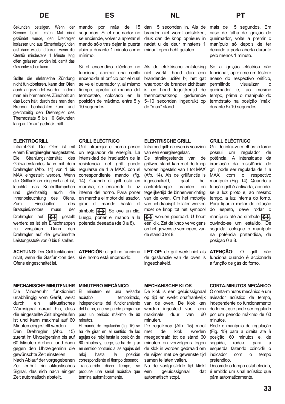 Es nl pt de 33 | Caple C2511 User Manual | Page 34 / 53