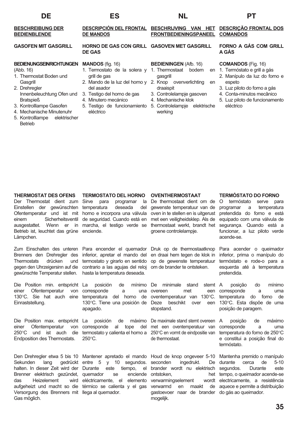 Es nl pt de 35 | Caple C2511 User Manual | Page 36 / 53