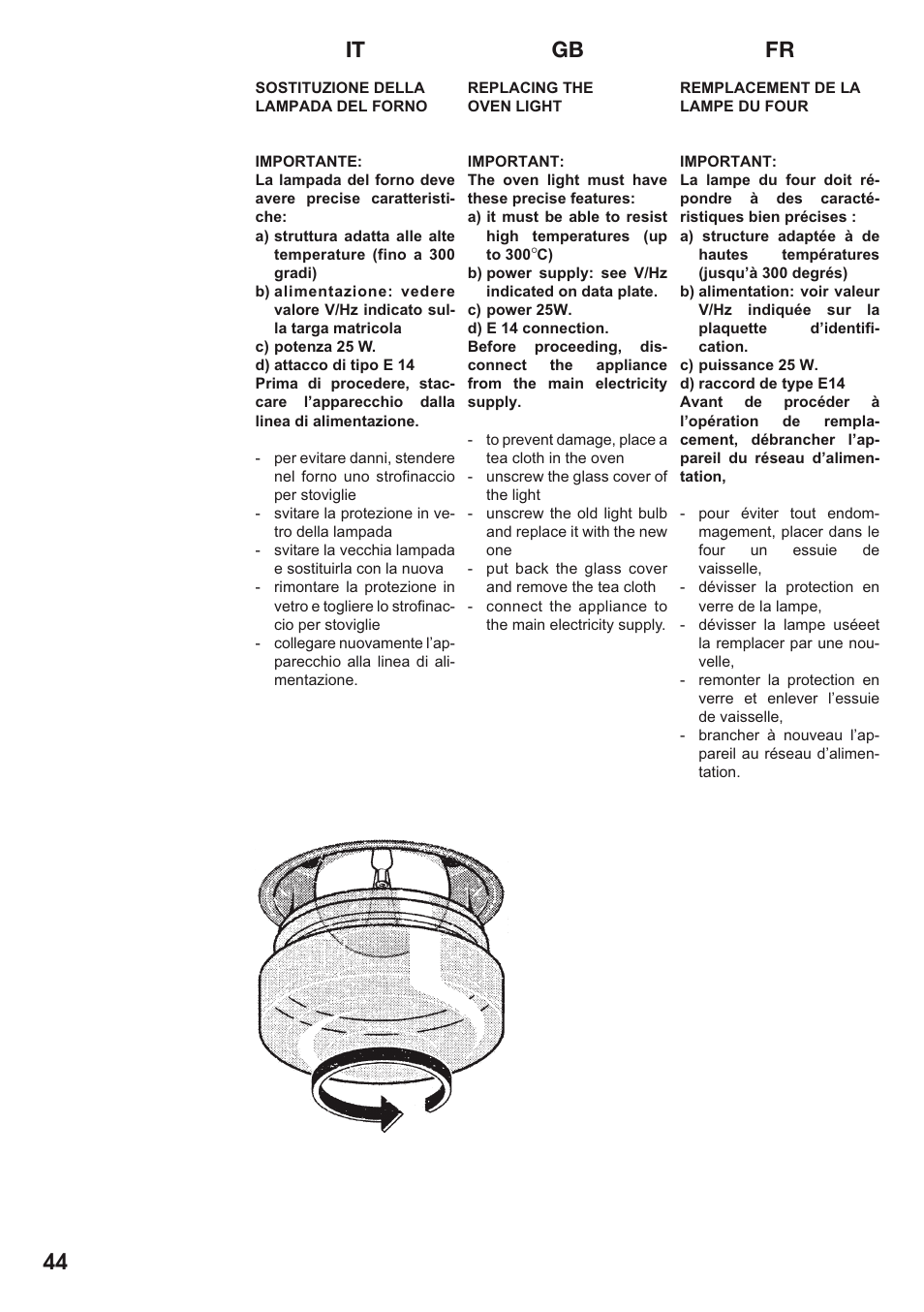 It gb fr 44 | Caple C2511 User Manual | Page 45 / 53