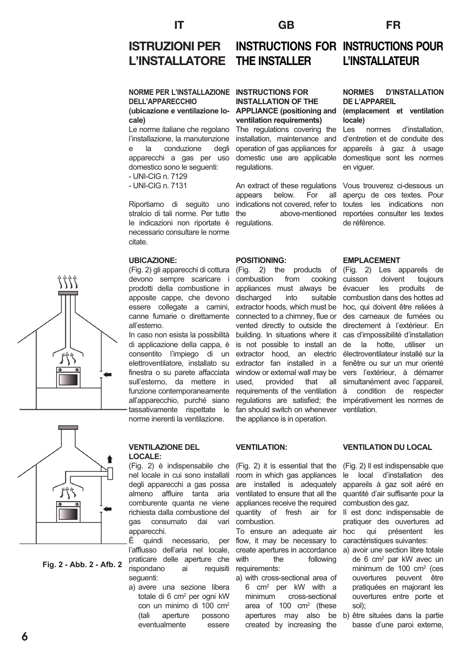 Istruzioni per l’installatore, Instructions for the installer, Instructions pour l’installateur | It gb fr 6 | Caple C2511 User Manual | Page 7 / 53