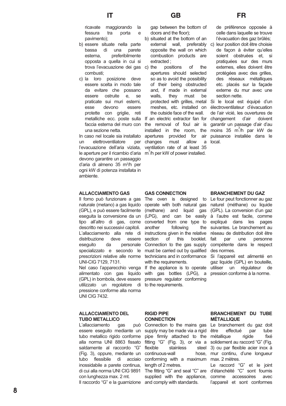 It gb fr 8 | Caple C2511 User Manual | Page 9 / 53