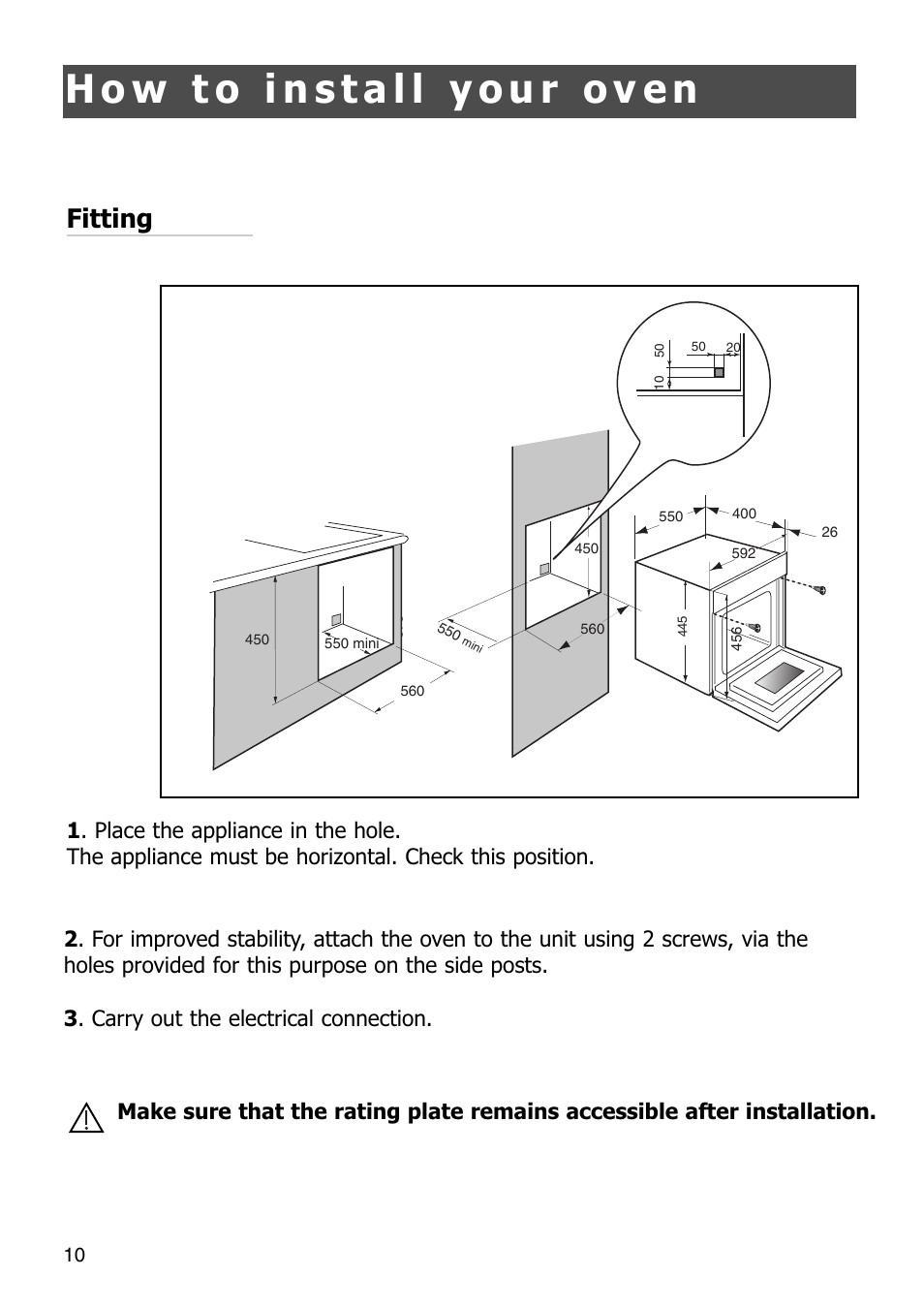 Fitting | Caple SO108 Steam oven User Manual | Page 10 / 21