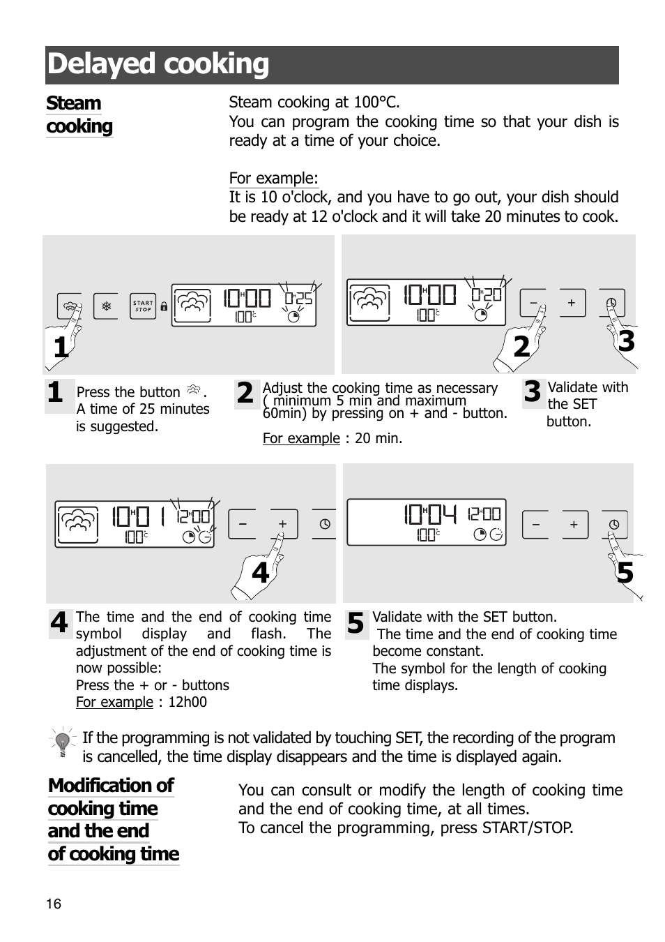 Delayed cooking | Caple SO108 Steam oven User Manual | Page 16 / 21