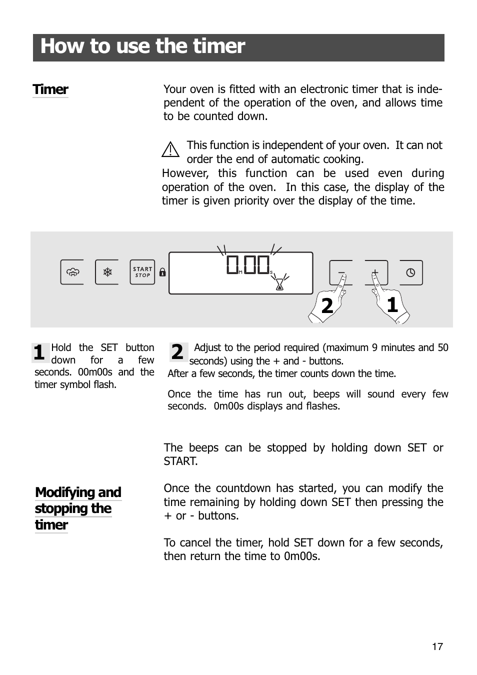 12 how to use the timer 1 2 | Caple SO108 Steam oven User Manual | Page 17 / 21