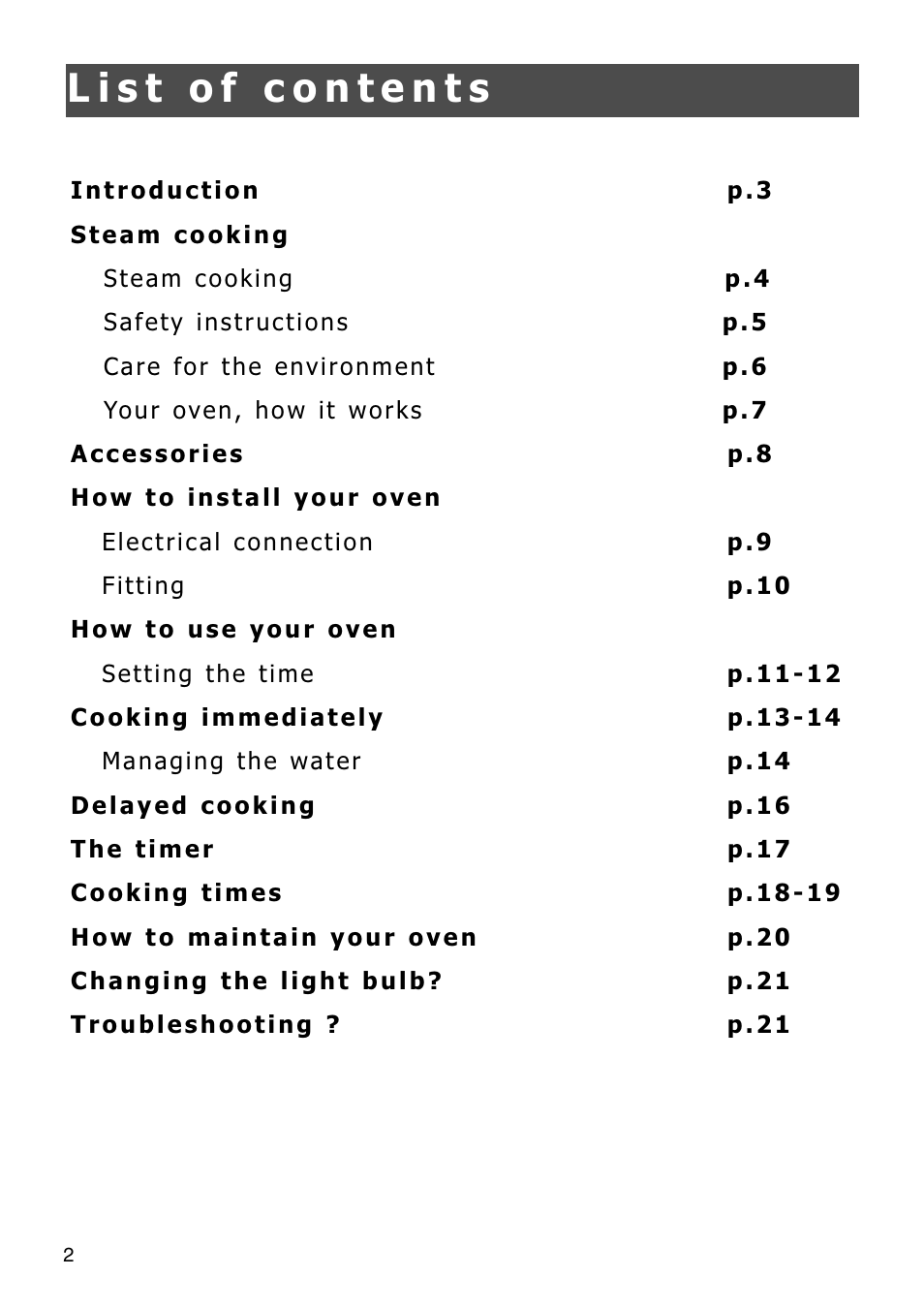 So108 instruction book 020209 | Caple SO108 Steam oven User Manual | Page 2 / 21