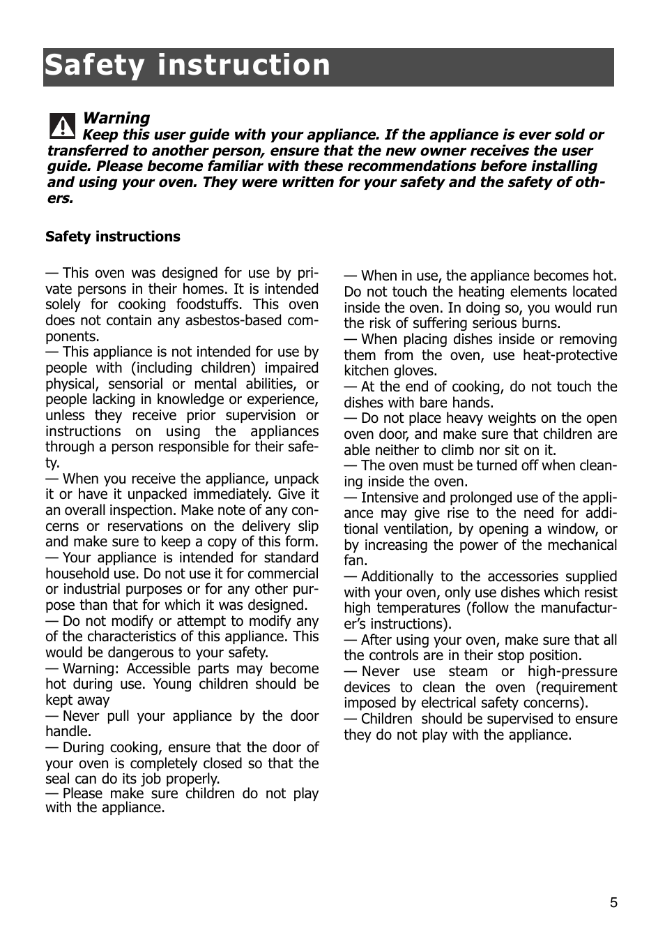 Safety instruction s | Caple SO108 Steam oven User Manual | Page 5 / 21
