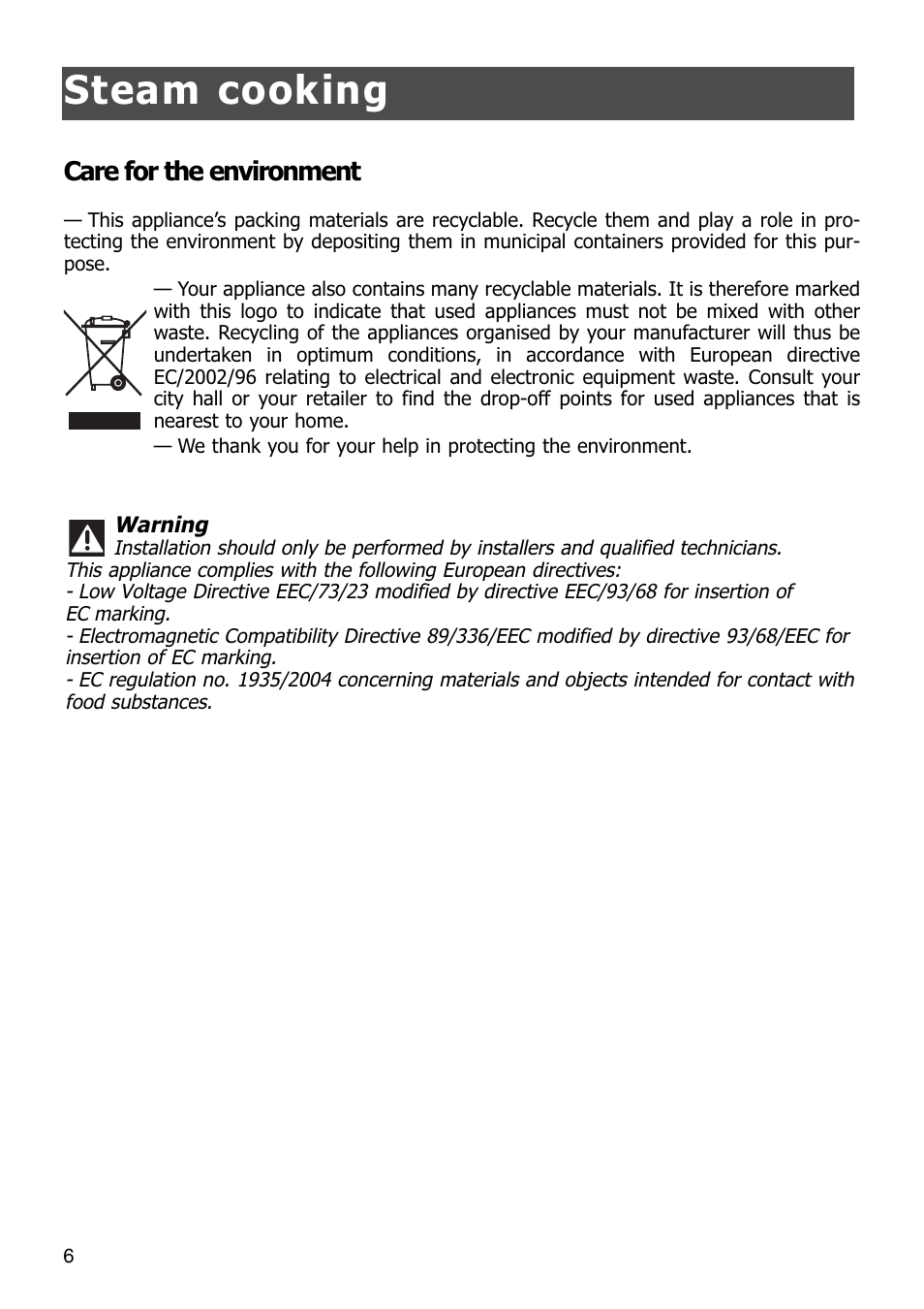 Steam cooking | Caple SO108 Steam oven User Manual | Page 6 / 21