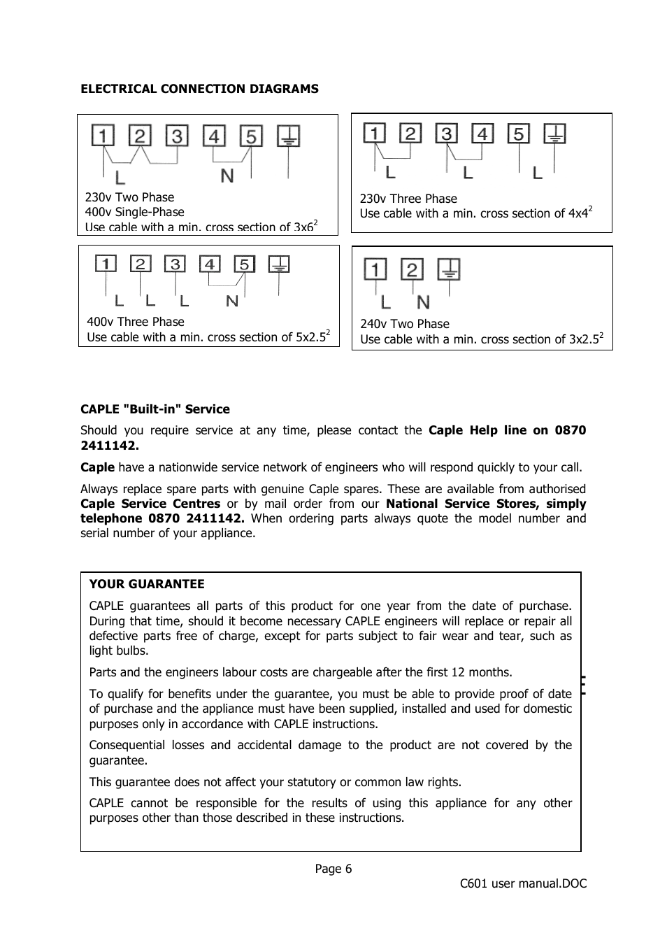 Caple C601 User Manual | Page 6 / 6