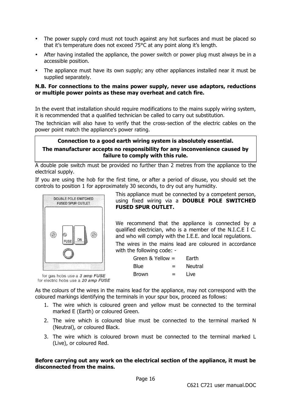 Caple C621 User Manual | Page 16 / 18