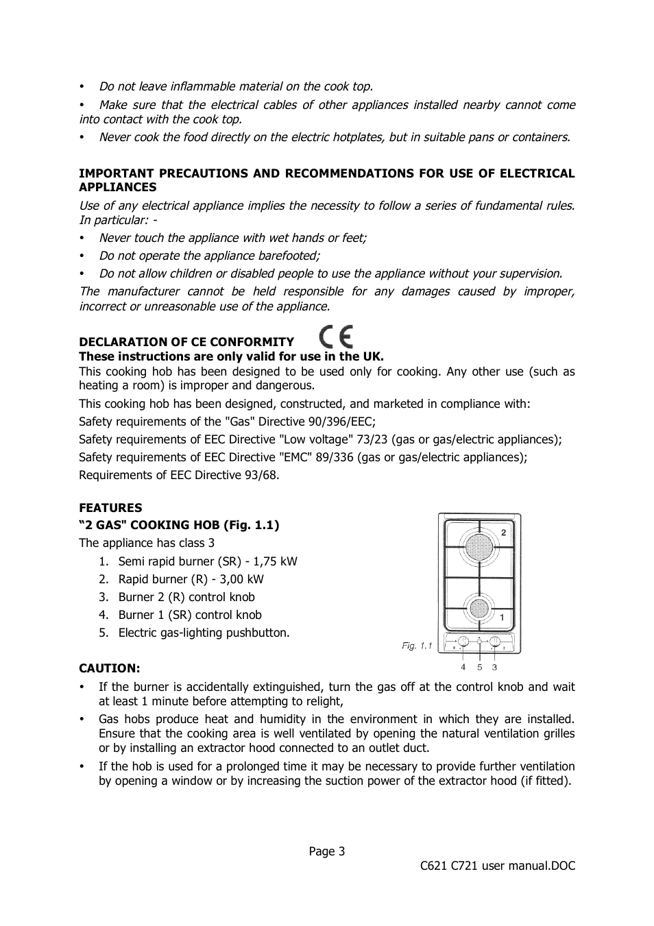 Caple C621 User Manual | Page 3 / 18