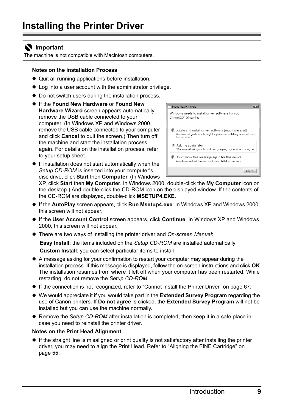 Installing the printer driver | Canon FAX-JX210P User Manual | Page 10 / 86