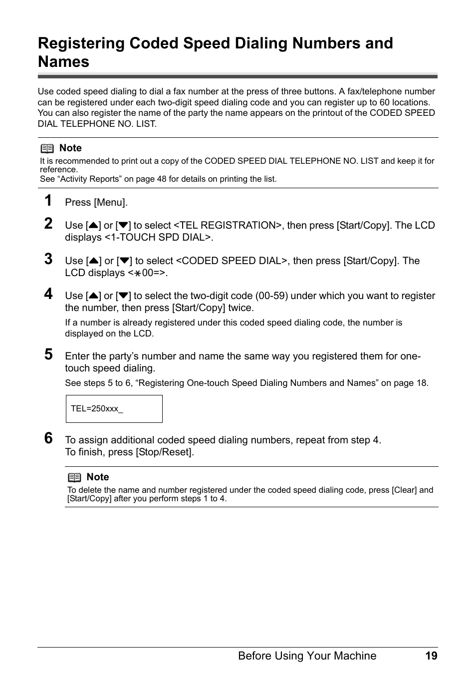 Registering coded speed dialing numbers and names | Canon FAX-JX210P User Manual | Page 20 / 86