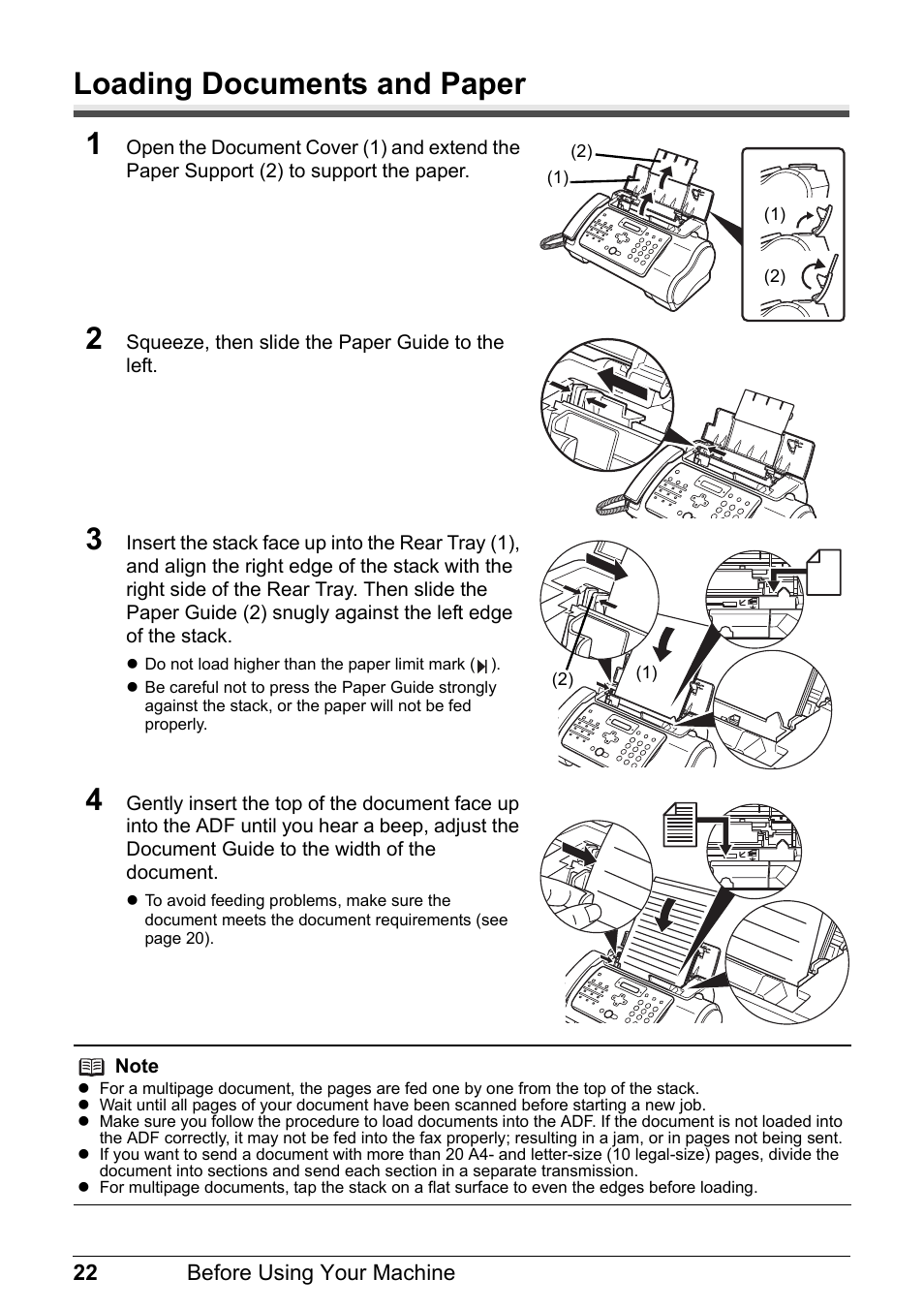 Loading documents and paper 1 | Canon FAX-JX210P User Manual | Page 23 / 86