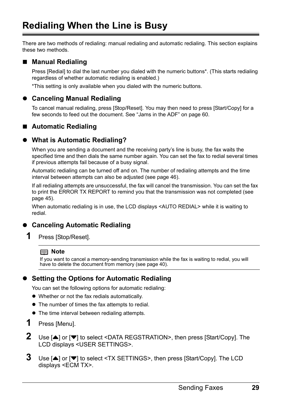 Redialing when the line is busy | Canon FAX-JX210P User Manual | Page 30 / 86