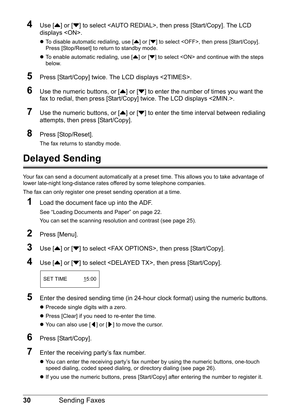 Delayed sending | Canon FAX-JX210P User Manual | Page 31 / 86