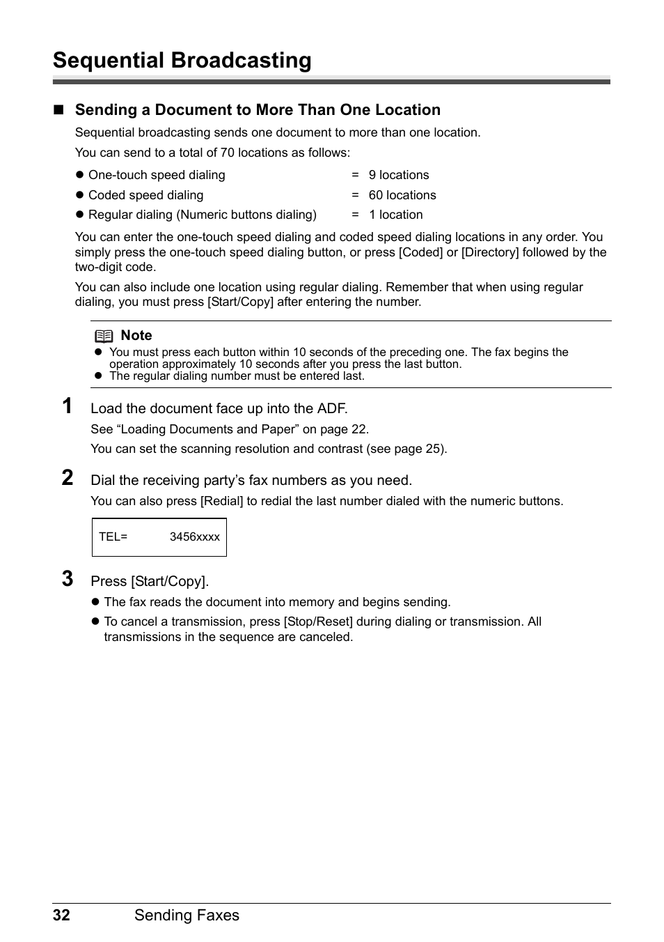 Sequential broadcasting | Canon FAX-JX210P User Manual | Page 33 / 86