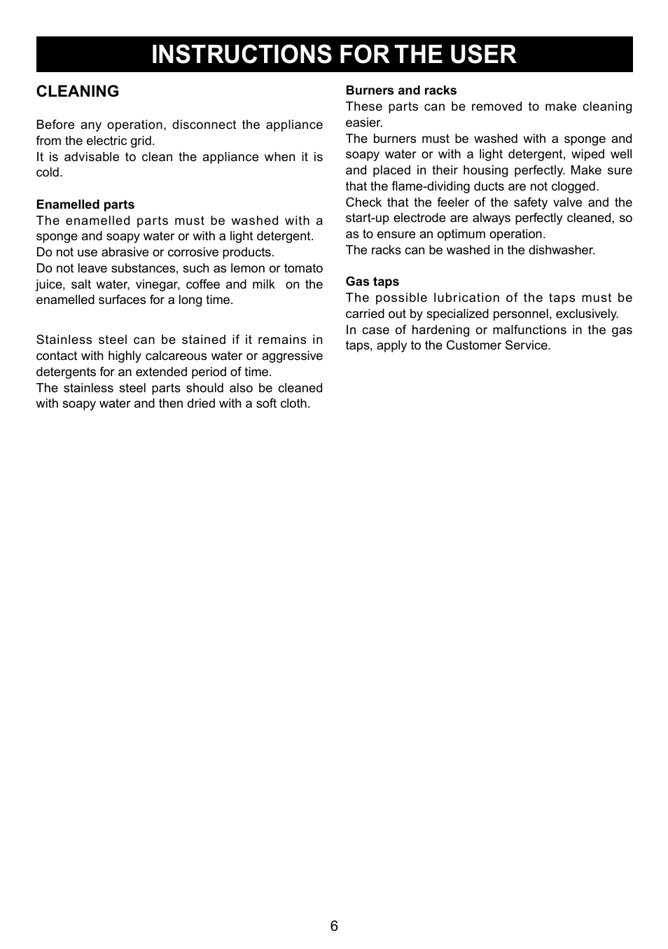 Instructions for the user | Caple C710G User Manual | Page 6 / 12
