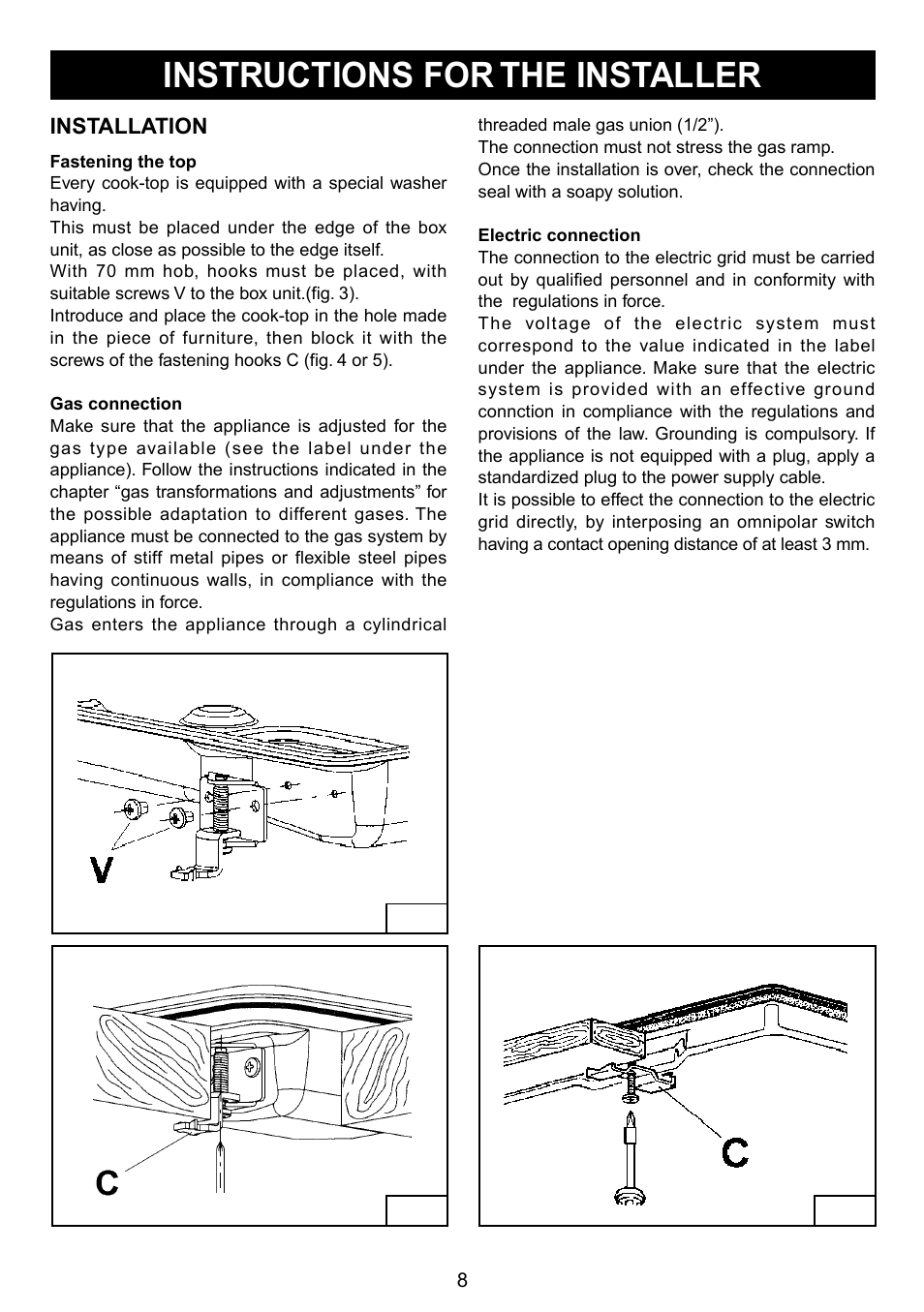 Instructions for the installer | Caple C710G User Manual | Page 8 / 12