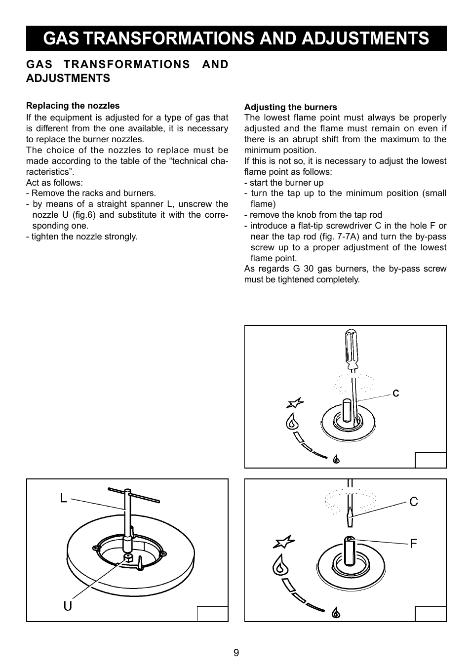 Gas transformations and adjustments | Caple C710G User Manual | Page 9 / 12