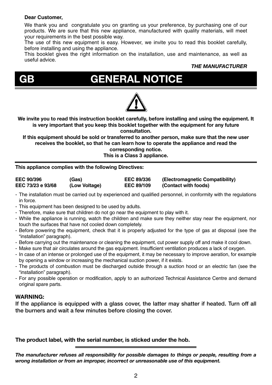 Gb general notice | Caple C738 User Manual | Page 2 / 8