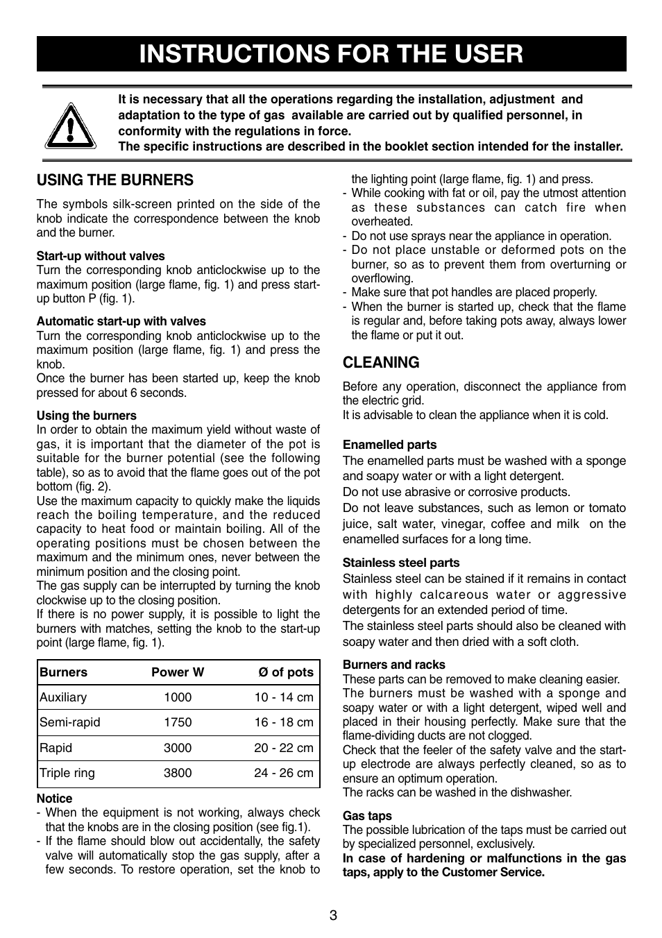 Instructions for the user | Caple C738 User Manual | Page 3 / 8