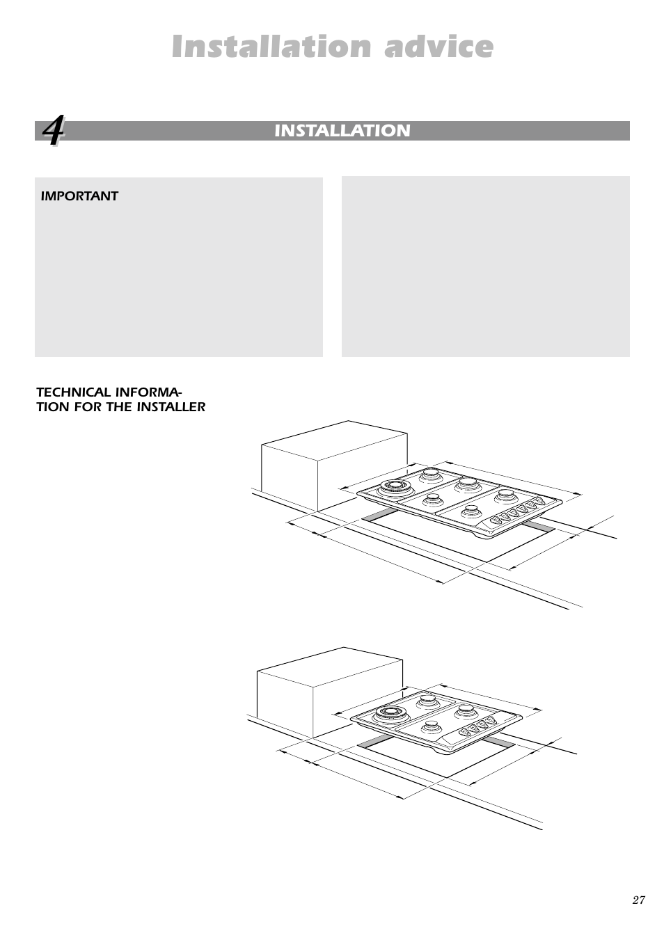 Installation advice, Installation, Important | Technical informa- tion for the installer | Caple C762GSS User Manual | Page 11 / 17