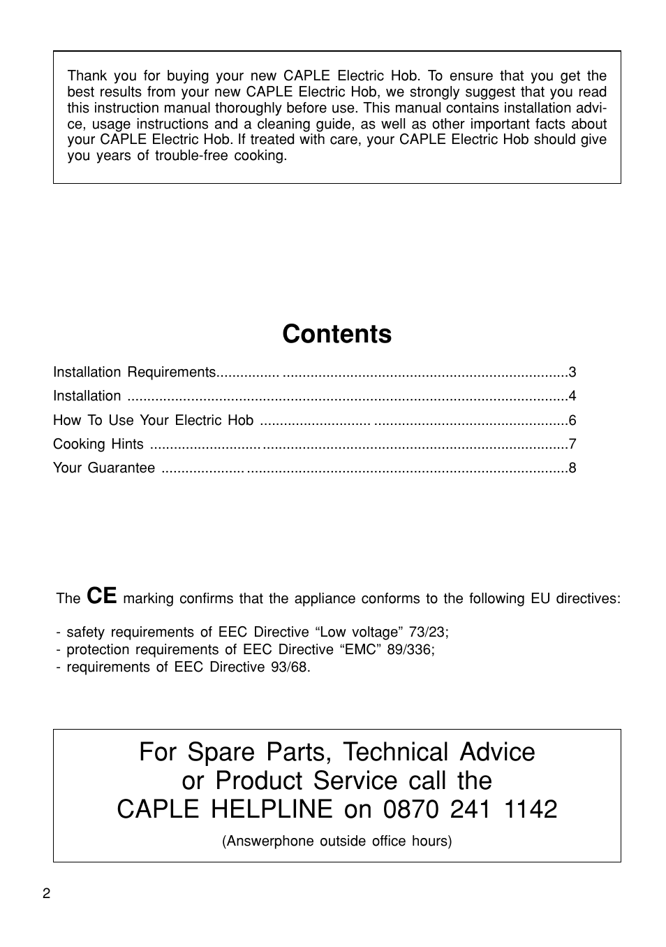 Caple C611 User Manual | Page 2 / 8