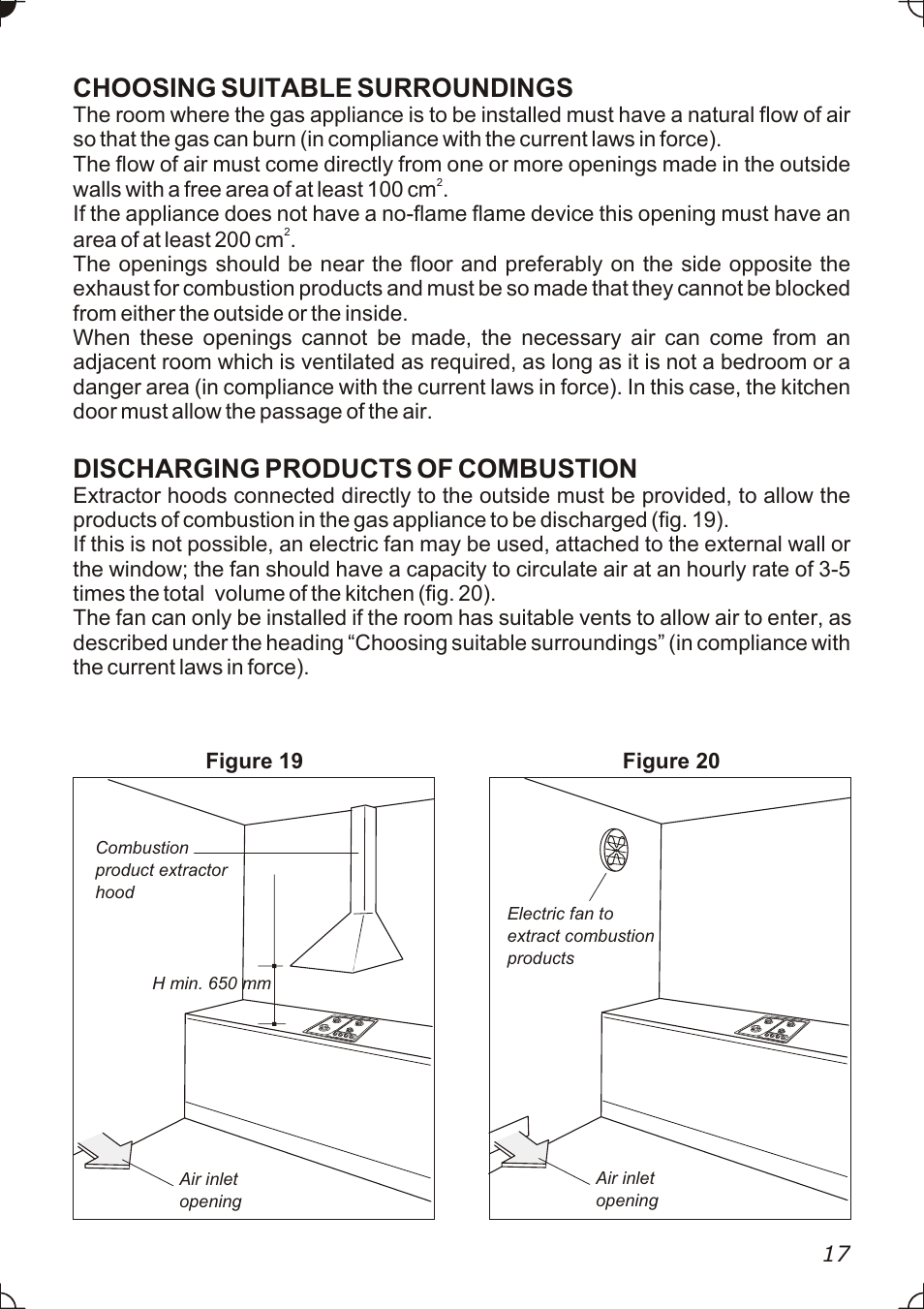 Choosing suitable surroundings, Discharging products of combustion | Caple C736GSS User Manual | Page 17 / 28