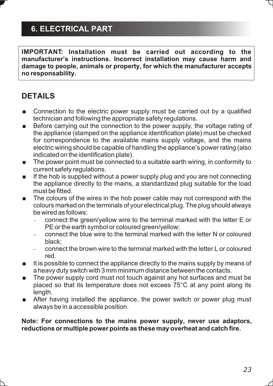 Details, Electrical part | Caple C736GSS User Manual | Page 23 / 28