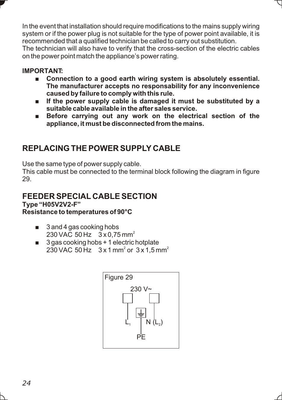 Replacing the power supply cable | Caple C736GSS User Manual | Page 24 / 28