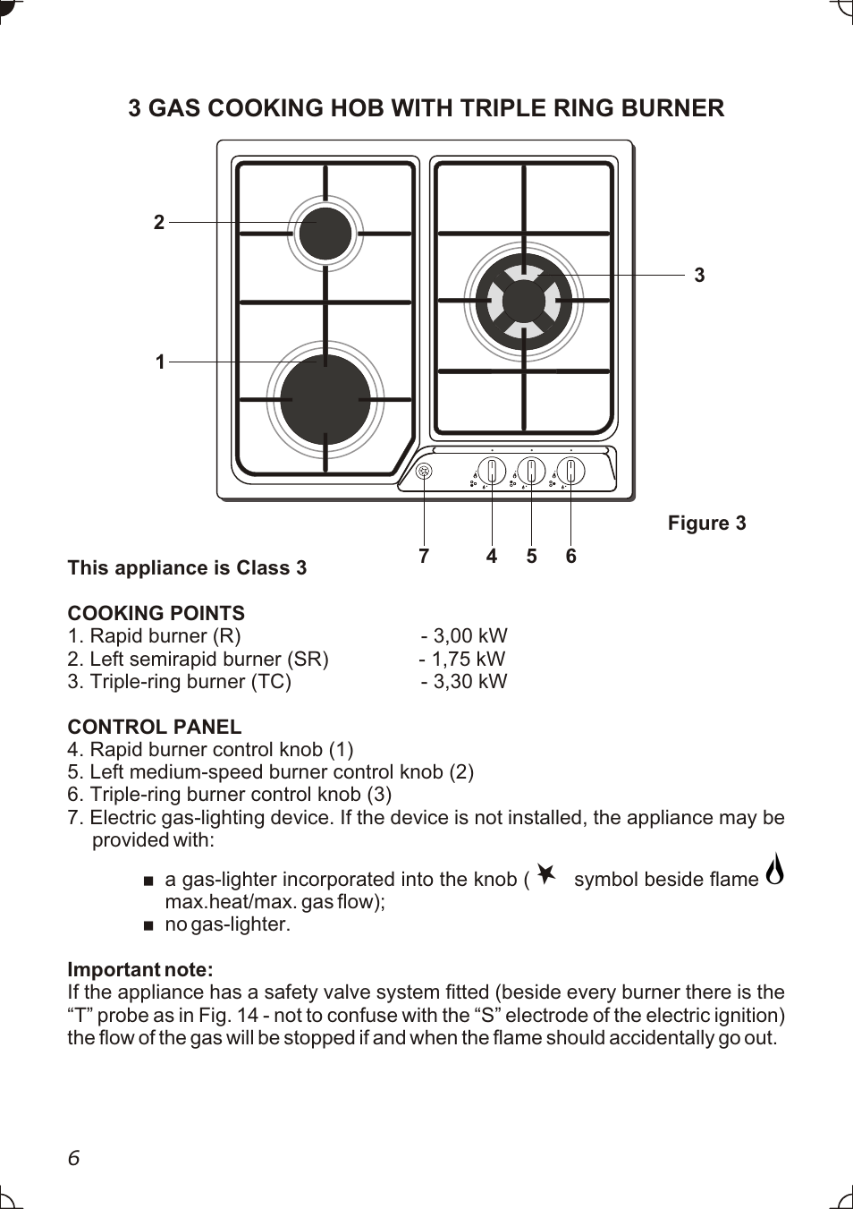 3 gas cooking hob with triple ring burner | Caple C736GSS User Manual | Page 6 / 28