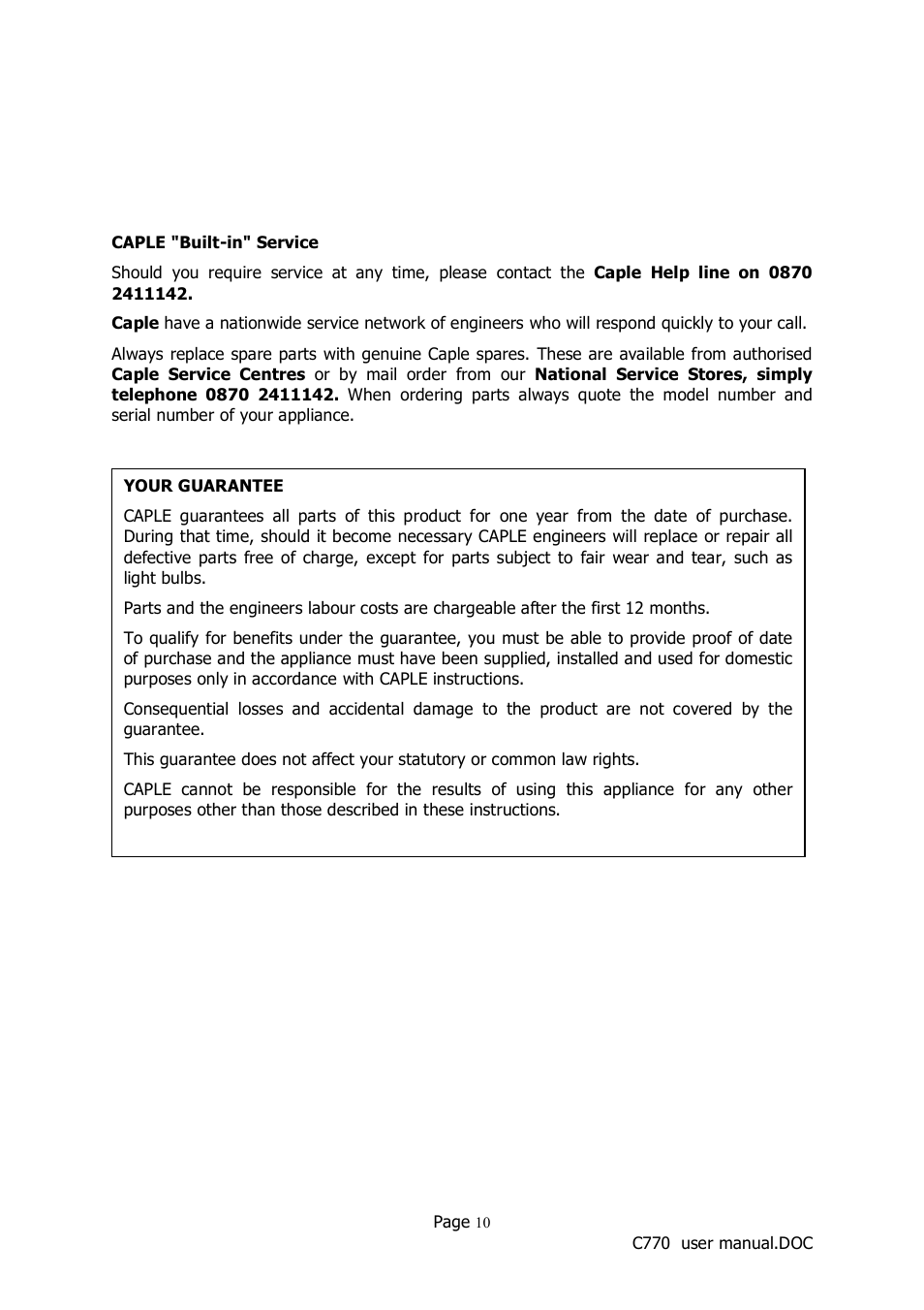Caple C770 User Manual | Page 10 / 10