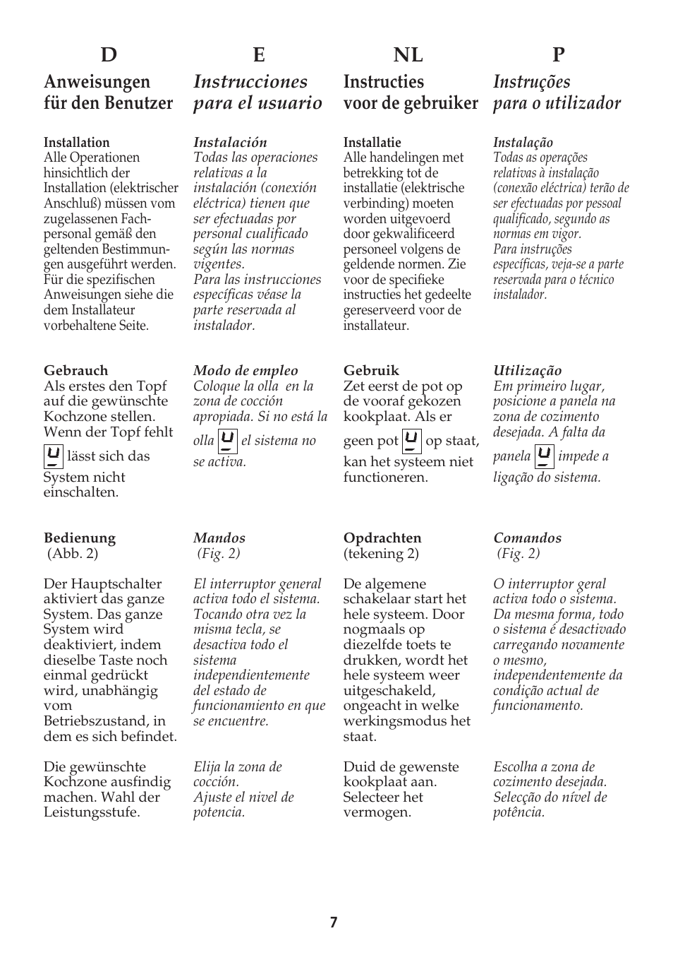 De nl p, Anweisungen für den benutzer, Instructies voor de gebruiker | Instrucciones para el usuario, Instruções para o utilizador | Caple C991i User Manual | Page 7 / 24